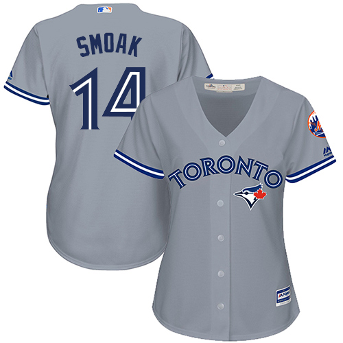 Blue Jays #14 Justin Smoak Grey Road Women's Stitched MLB Jersey